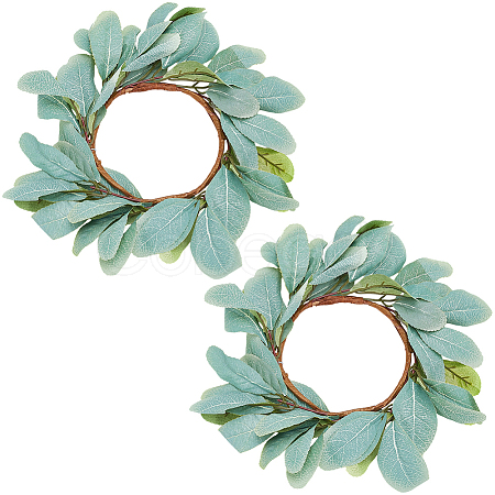 2Pcs Cloth Artificial Leaf Candle Rings Wreath AJEW-SP0004-47C-1