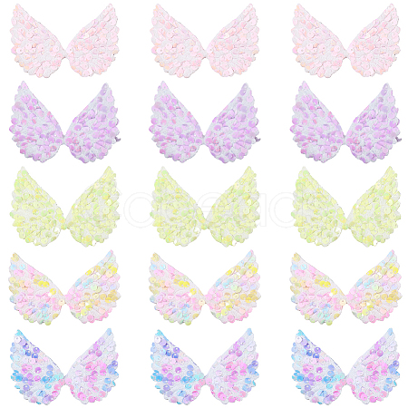 30Pcs 5 Colors Wing Polyester and Sequins Computerized Embroidery Cloth Iron on/Sew on Patches DIY-GF0012-54-1
