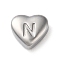 Non-Tarnish 201 Stainless Steel Beads, Stainless Steel Color, Heart, Letter N, 7x8x3.5mm, Hole: 1.5mm