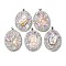 Baroque Natural Freshwater Shell Polymer Clay Rhinestone Big Pendants, Oval Charms with Platinum Plated Brass Snap on Bails, White, 52~54x40x10~13mm, Hole: 7x4mm