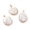 Natural Baroque Pearl Keshi Pearl Pendants, with Real 18K Gold Plated Eco-Friendly Copper Wire, Flat Round, Seashell Color, 26.5~30.5x17~18x6~8mm, Hole: 4~5x3~4mm