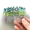 Natural Crystal Hair Combs, with Alloy Crown Hair Bands, for Women Girls, Lime Green, 78x37mm