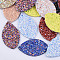 Polyester Fabric Big Pendants, with PU Leather and Double-Sided Glitter Sequins/Paillette, Horse Eye, Mixed Color, 61x36.5x3.5mm, Hole: 2mm