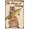 Tinplate Sign Poster, Vertical, for Home Wall Decoration, Rectangle, Rectangle with Word Fishing, Cat Pattern, 300x200x2.2mm