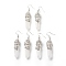 Natural Quartz Crystal Bullet with Flower Dangle Earrings, Platinum Tone Brass Jewelry for Women, Cadmium Free & Lead Free, 62~63mm, Pin: 0.6mm