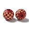 Wood Laser Engraved Tartan Beads, Round, Dyed, for DIY Craft, Dark Red, 15.5~16x14.5mm, Hole: 4.5mm