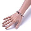 Natural Tourmalinated Quartz/Black Rutilated Quartz & Strawberry Quartz Chip Stretch Bracelets BJEW-JB04490-03-3