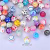 Printed Round with Leopard Print Pattern Silicone Focal Beads SI-JX0056A-08-2