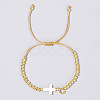Brass Round Bead Braided Bead Bracelets VB3830-3-1