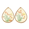 Brass & Transparent Epoxy Resin & Dried Flower Pendants RESI-G133-02G-03-1