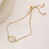 Brass Micro Pave Clear Cubic Zirconia & Natural Shell Link Bracelets WG7BE3F-03-1
