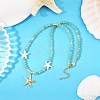 Synthetic Turquoise & Natural Green Aventurine Faceted Round Beaded Starfish 304 Stainless Steel Pendant Necklaces for Women NJEW-JN05458-03-1