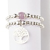2Pcs 2 Style Natural Lavender Amethyst & Synthetic Hematite Beaded Rings with Brass Tree of Life Charms RJEW-JR00474-04-1