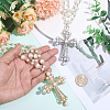 2Pcs 2 Styles Iron & Alloy Cross Big Pendant Plastic Pearl Link Chain Double Layered Necklaces NJEW-ME0001-23-3