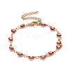 Enamel Heart with Evil Eye Link Chains Bracelet BJEW-P271-07G-2