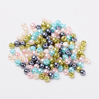 Pastel Mix Pearlized Glass Pearl Beads HY-X006-4mm-12-1