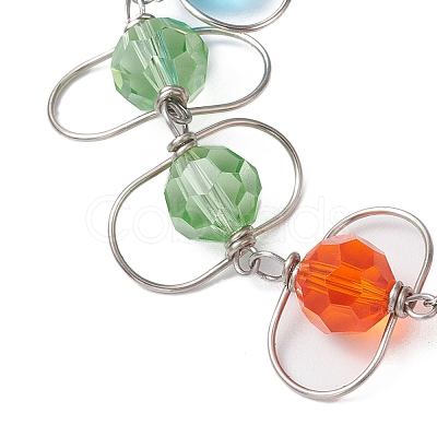 Copper Wire Wrapped Colorful Faceted Glass Round Bead Link Bracelets for Women BJEW-JB10320-1