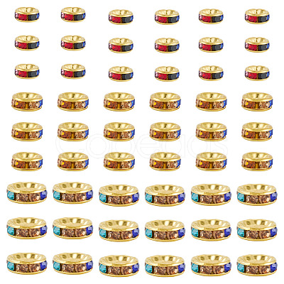 300Pcs 3 Styles Rondelle Brass Rhinestone Spacer Beads RB-TA0001-33G-1