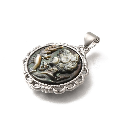 Brass with Natural Shell Carved Pendants KK-Z091-05P-02-1