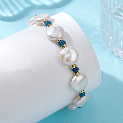 Natural Baroque Pearl Keshi Pearl & Dyed Natural Malaysia Jade & Brass Beaded Bracelets for Women BJEW-JB13793-1