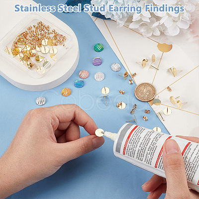 50Pcs 304 Stainless Steel Stud Earring Findings STAS-UN0059-21B-1