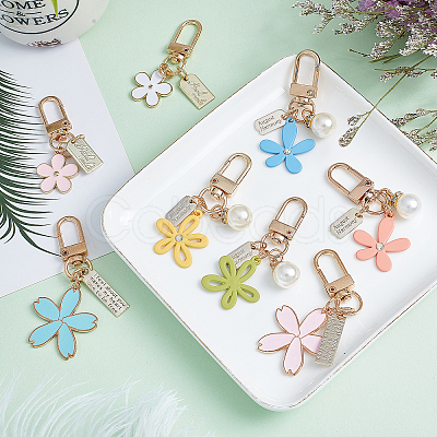 8Pcs 8 Style Alloy & Resin Enamel Pendant Keychains KEYC-OC0001-11-1