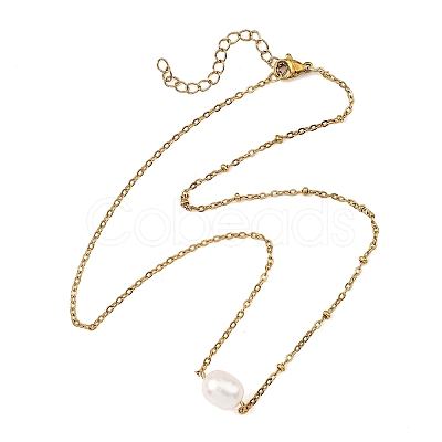 Natural Pearl Rice Pendant 304 Stainless Steel Satellite Chain Necklaces for Women NJEW-JN06149-01-1