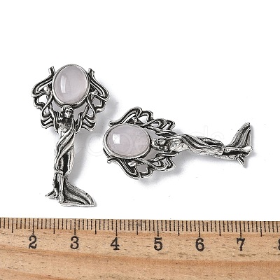 Angel Brass Natural Rose Quartz Pendants KK-D361-02AS-19-1