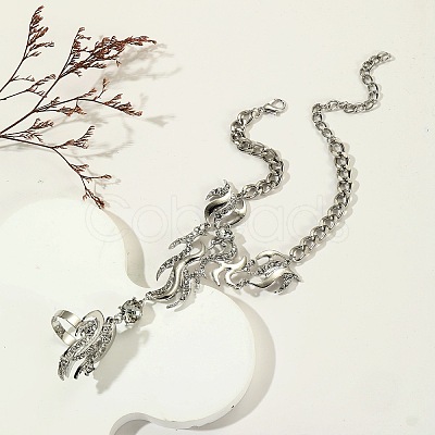 Wave Shape Zinc Alloy Rhinestone Link Ring Bracelets FS-WGF2CBB-02-1