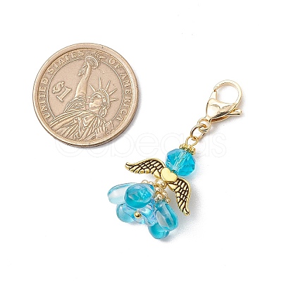 Alloy Glass Flowers Pendant Decorations HJEW-MZ00207-1