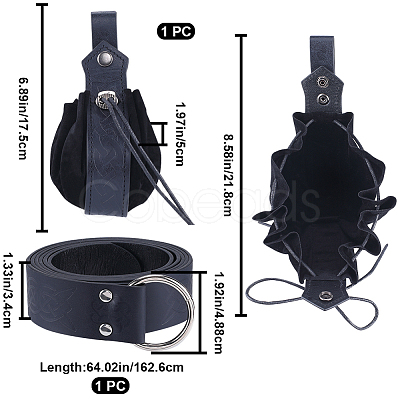 Men's Viking PU Leather Belt Chain with Belt Pouch Renaissance DIY-WH0504-46B-1