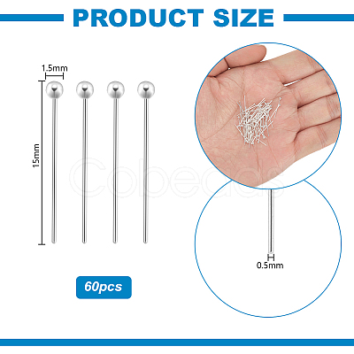 60Pcs 925 Sterling Silver Head Pins STER-PH0003-11-1