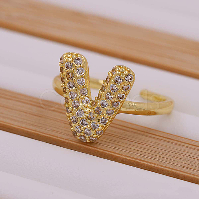 Brass Micro Pave Clear Cubic Zirconia Initial Cuff Rings FS-WGB210B-22-1