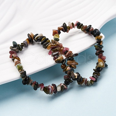 Unisex Chip Natural Tourmaline Beaded Stretch Bracelets BJEW-S143-43-1