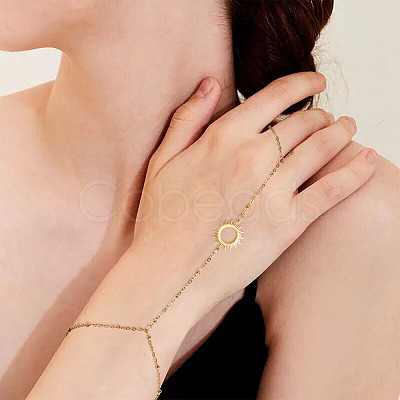 304 Stainless Steel Sun Link Chain Ring Bracelets for Women BJEW-TAC0055-1