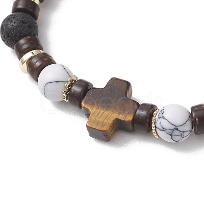 4Pcs 4 Styles Synthetic Howlite & Hematite Natural Lava Rock & Coconut Beads Stretch Bracelets BJEW-JB13448-1