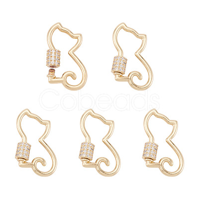 5Pcs Brass Micro Pave Clear Cubic Zirconia Screw Carabiner Lock Charms KK-TA0003-18-1