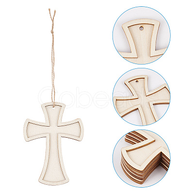 15Pcs 3 Styles Unfinished Wood Cross Pendants WOOD-AR0001-31-1