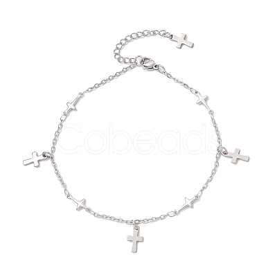 3Pcs 3 Styles 304 Stainless Steel Cross Link Chain Anklets AJEW-AN00739-1