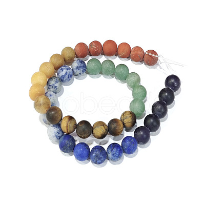 Chakra Theme Natural Red Rainbow Jasper & Yellow Aventurine & Tiger Eye & Green Aventurine & Blue Spot Stone & Lapis Lazuli & Amethyst Beads Strands G-F668-24-10mm-1