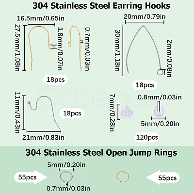 108Pcs 6 Style 304 Stainless Steel Earring Hooks DIY-SC0021-76-1