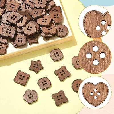 100Pcs 8 Styles 4-Hole Wood Buttons BUTT-FS0001-01B-1