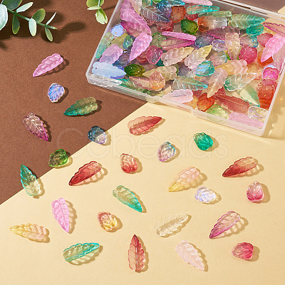 120Pcs 2 Styles Autumn Theme Two-Tone Transparent Glass Charms EGLA-TA0013-49-1