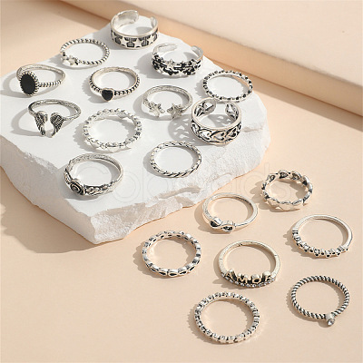 19Pcs Alloy Enamel Finger Cuff Rings Sets FS-WG6B9E0-01-1