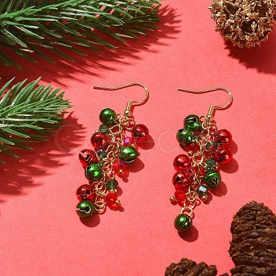 Christmas Bell Glass Dangle Earrings EJEW-JE05271-1