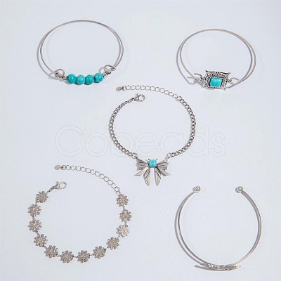 5Pcs 5 Styles  Bohemian Style Alloy Bangles WGC966A-04-1