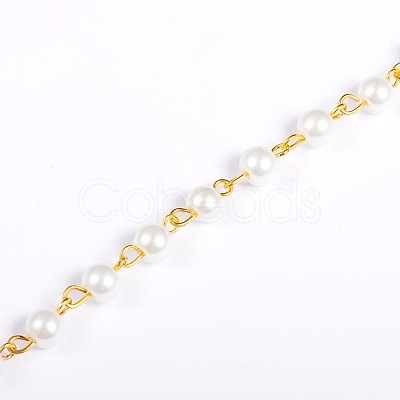 Handmade Round Glass Pearl Beads Chains for Necklaces Bracelets Making AJEW-JB00036-01-1
