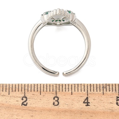 Sacred Heart Brass Micro Pave Cubic Zirconia Cuff Rings for Women RJEW-B117-01P-1