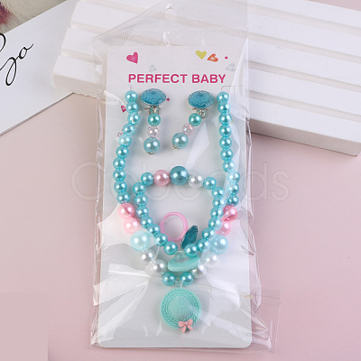 Cute Unicorn Alloy Plastic Children's Beaded Necklace & Bracelet & Cuff Ring & Clip-on Earring Jewelry Sets for Girl's FS-WGF4311-05-1