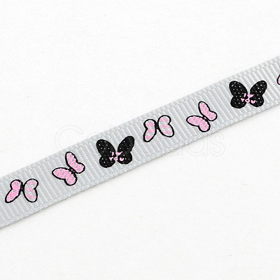 Single Face Butterfly Printed Polyester Grosgrain Ribbon OCOR-S033-9mm-03-1